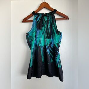 T Tahari Women’s Halter Top – Green/Blue Abstract Print (Fits Like Small)
